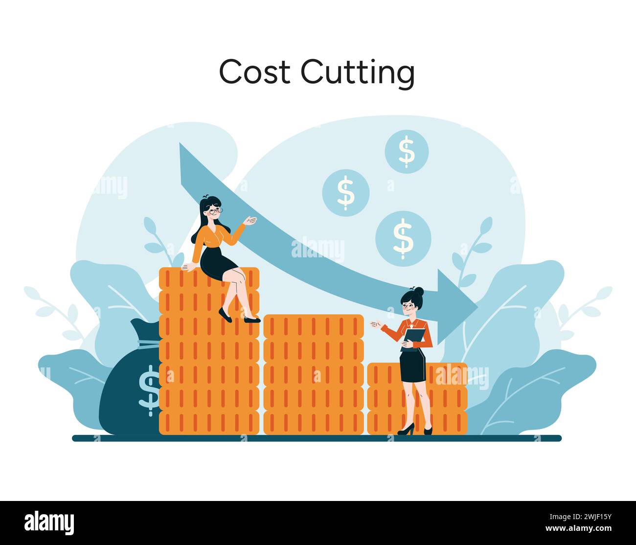 Cost Cutting strategy. Proactive expense management for organizational savings and profitability. Methods to reduce financial waste. Flat vector illustration Stock Vector