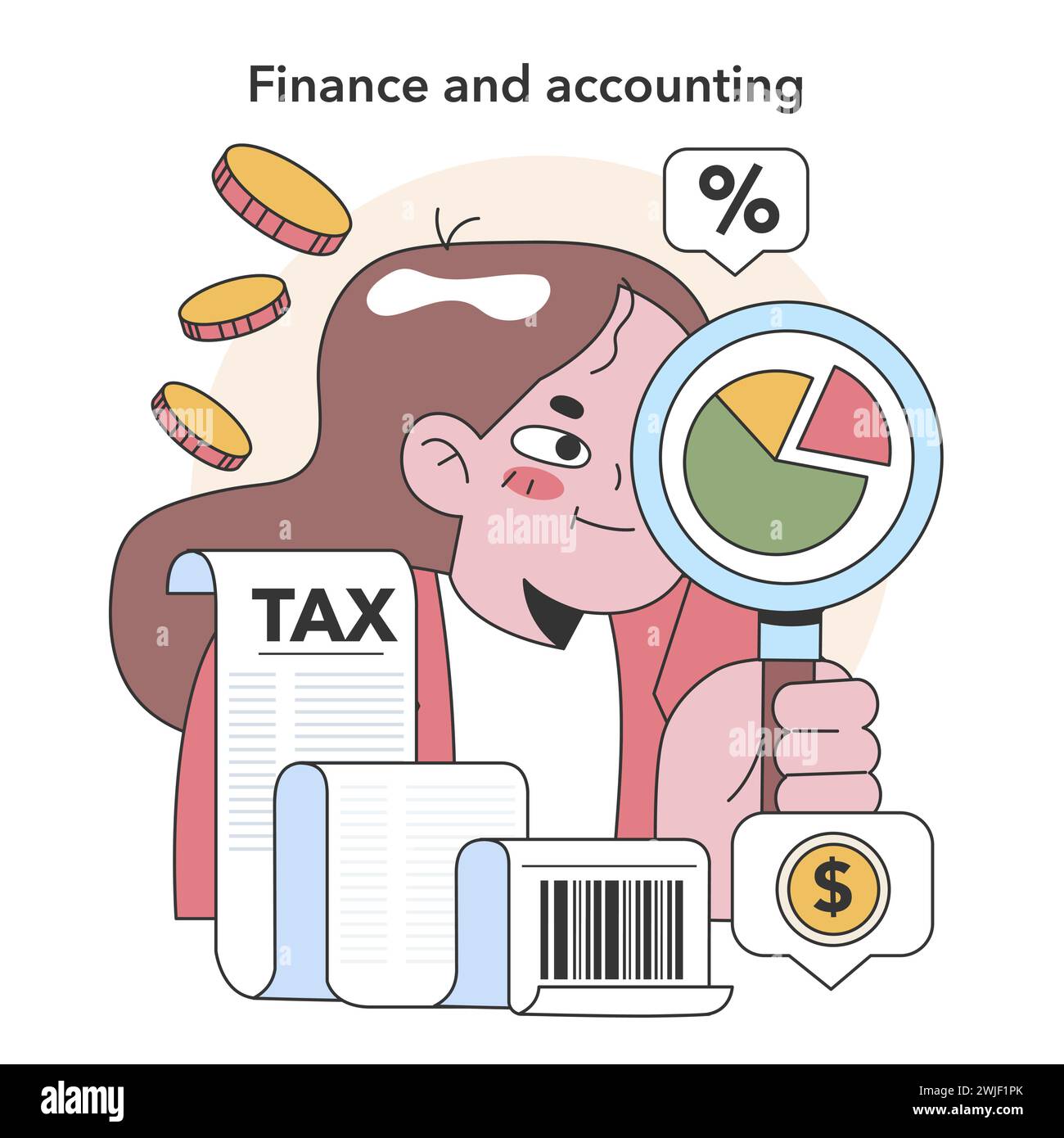 A meticulous dive into finance and accounting, showcasing tax analysis, budgeting and fiscal management. Flat vector illustration Stock Vector