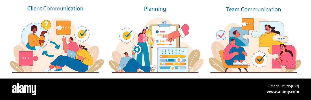 Client and team interaction set. Dynamic exchange with clients, project ...