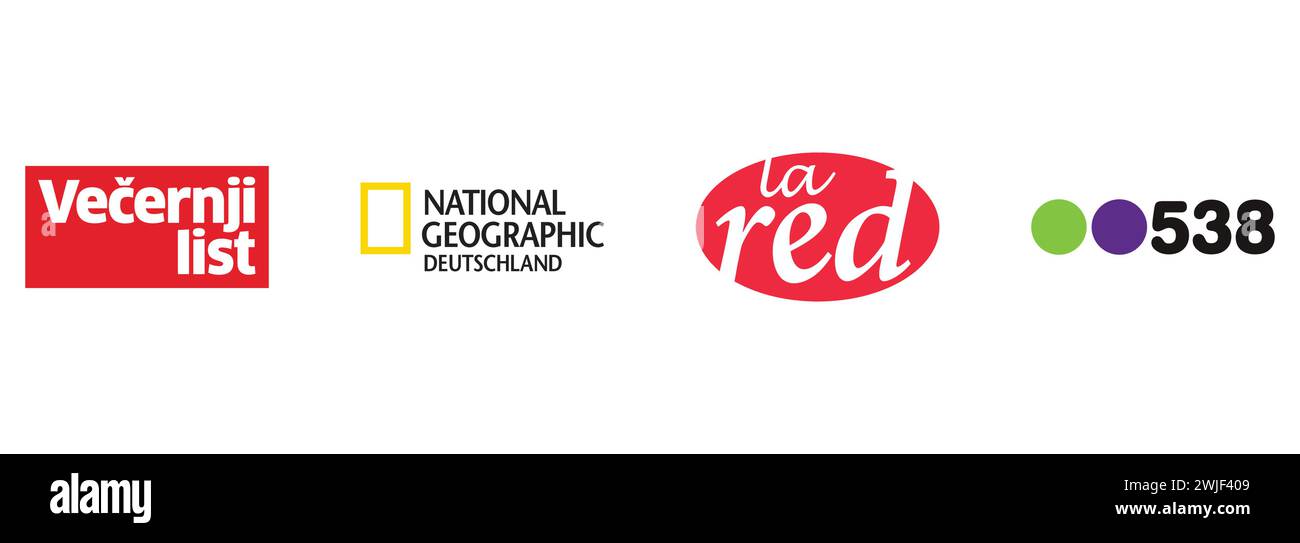 VeCernji List, La Red, 538 , National Geographic Deutschland. Editorial vector logo collection. Stock Vector