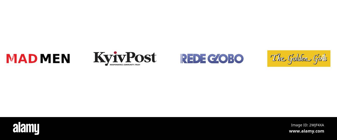 Mad Men, Rede Globo, Golden Girls, Kyiv Post . Editorial vector logo collection. Stock Vector