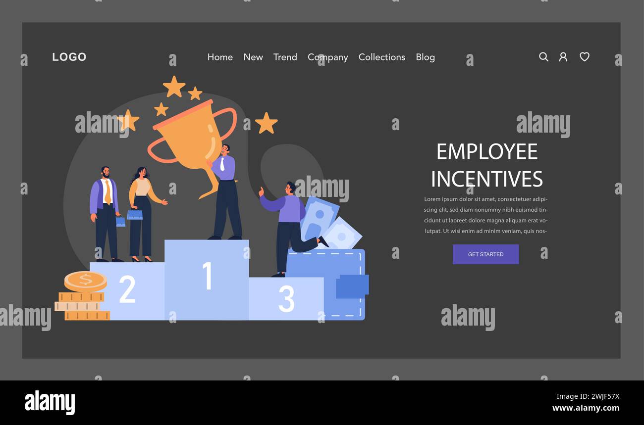 Employee Incentives concept. Professionals standing on podium, earning ...