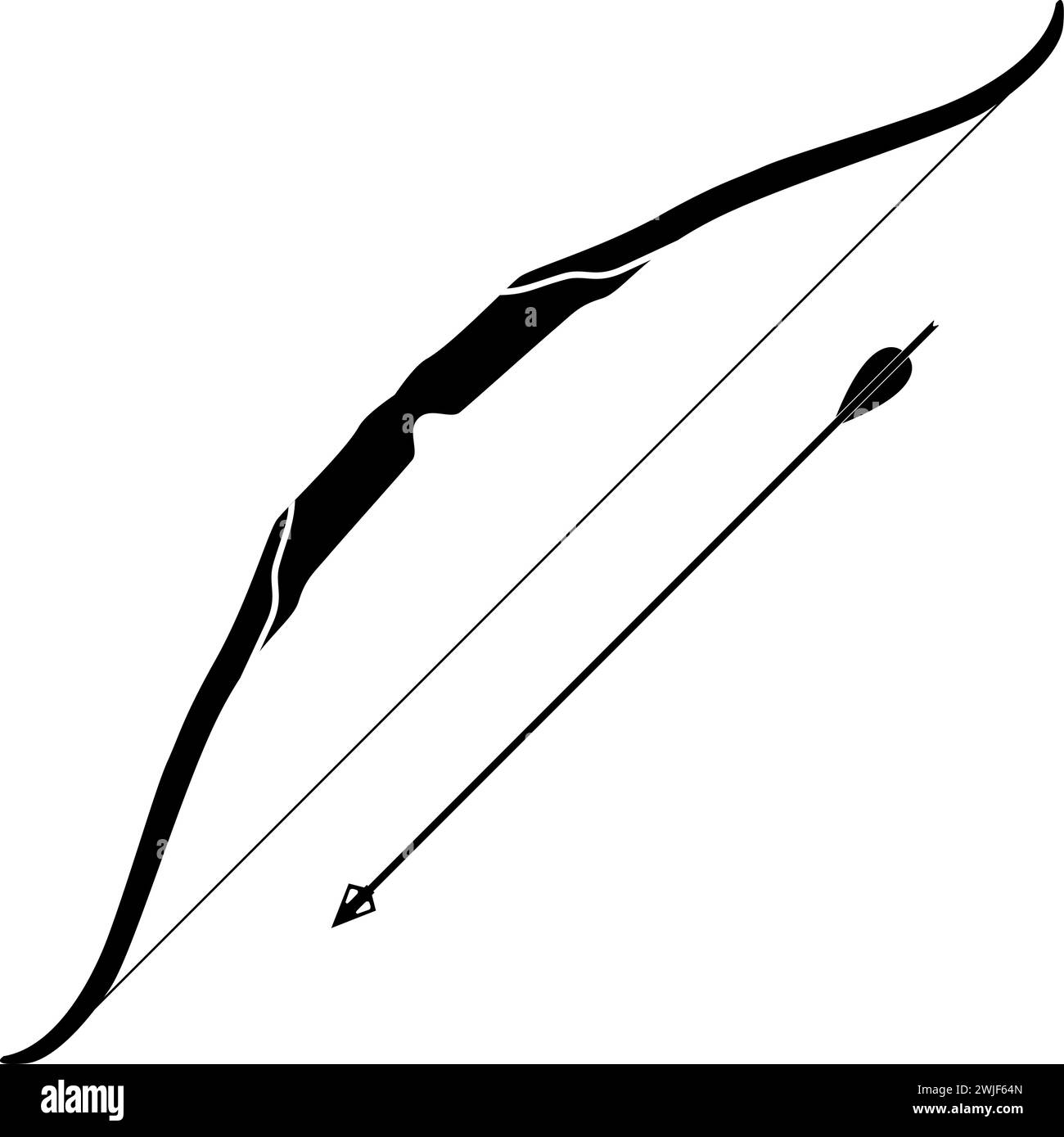 Traditional Hunting Wooden Bow with Arrow Isolated Icon in Flat Style