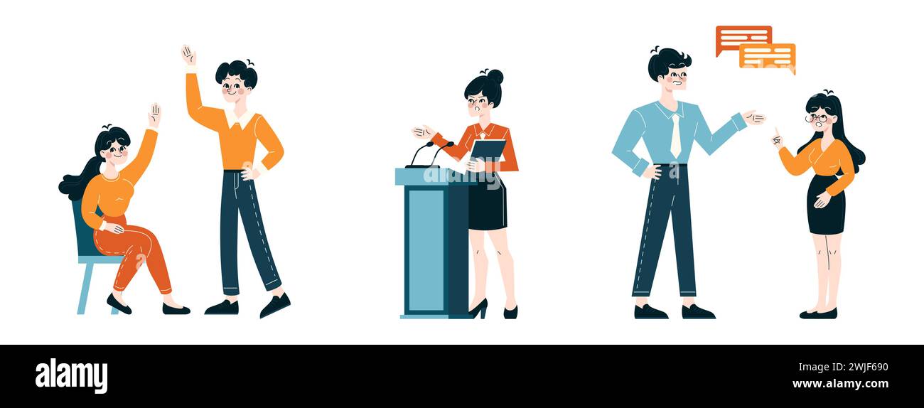 Corporate Communication set. Engaged team members in various business ...