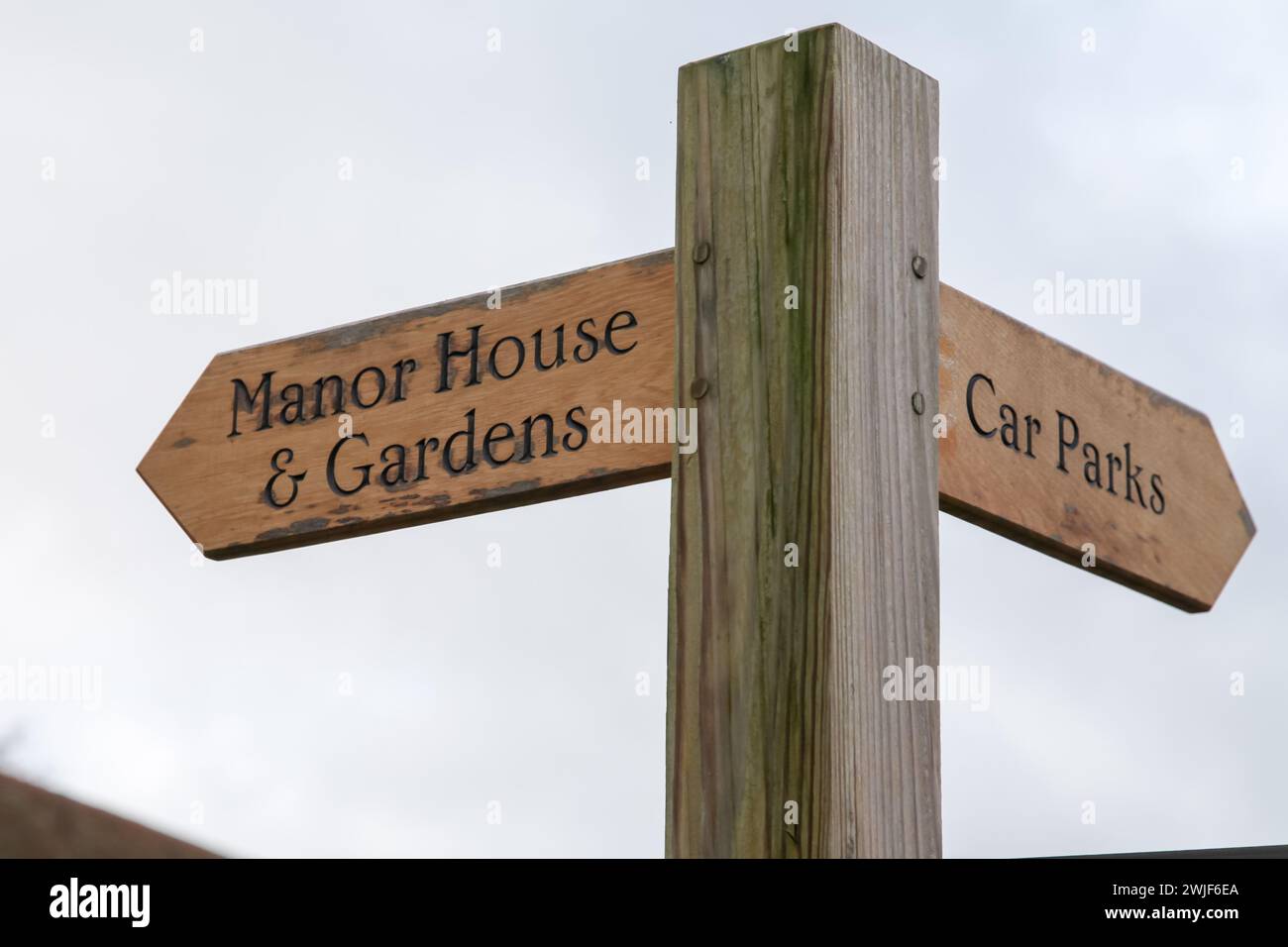 Sign post for Manor House and Gardens, West Horsley Place (Button House), Surrey, England, UK