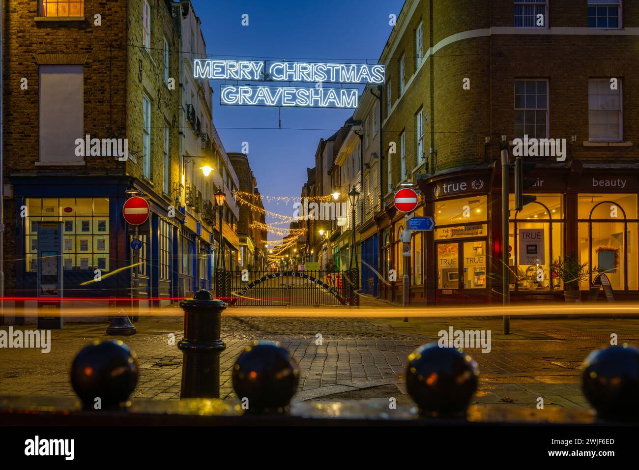 Christmas lights on the High street Gravesend from their Town Pier Stock Photo Alamy