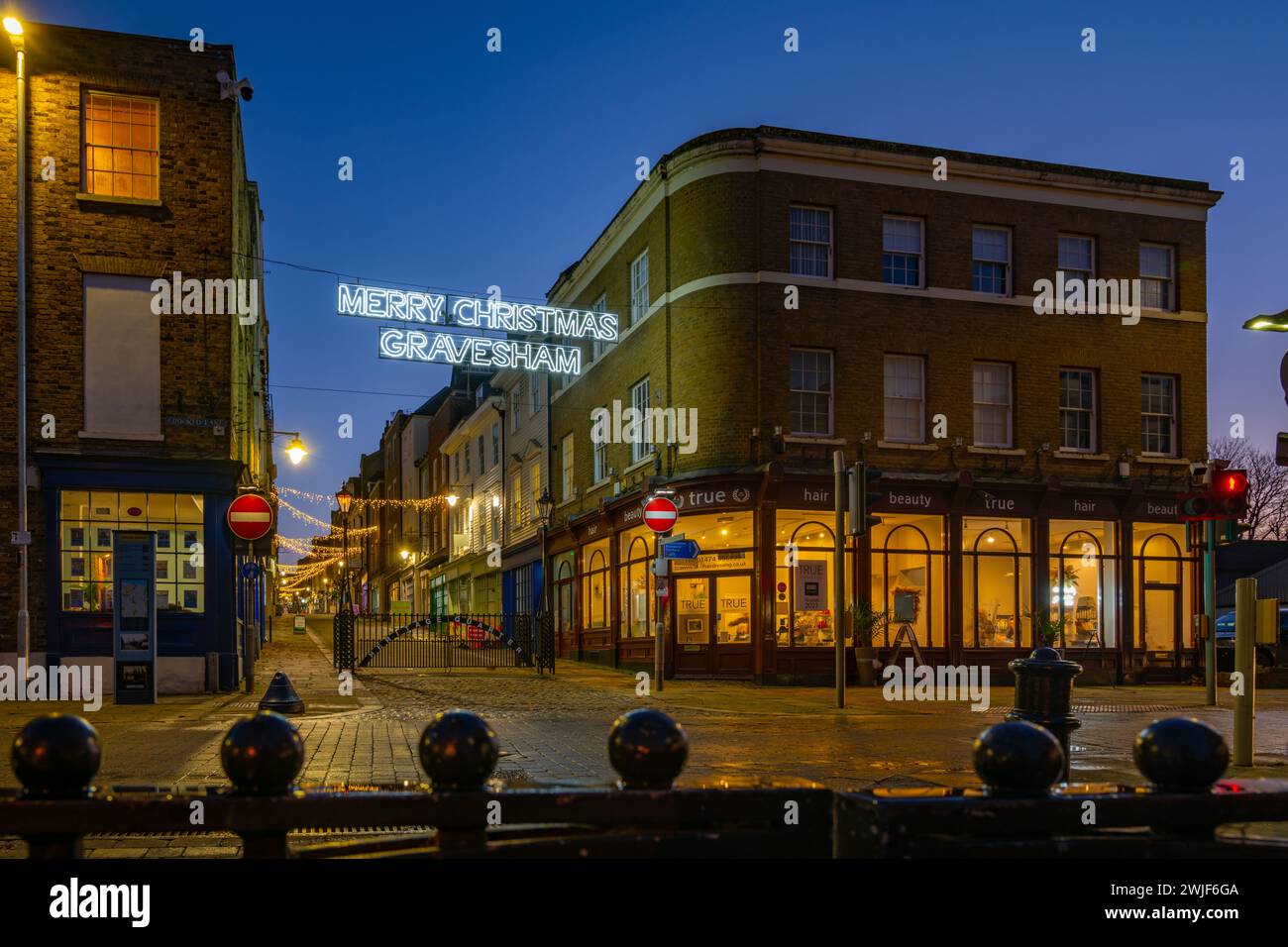 Christmas lights on the High street Gravesend from their Town Pier Stock Photo Alamy