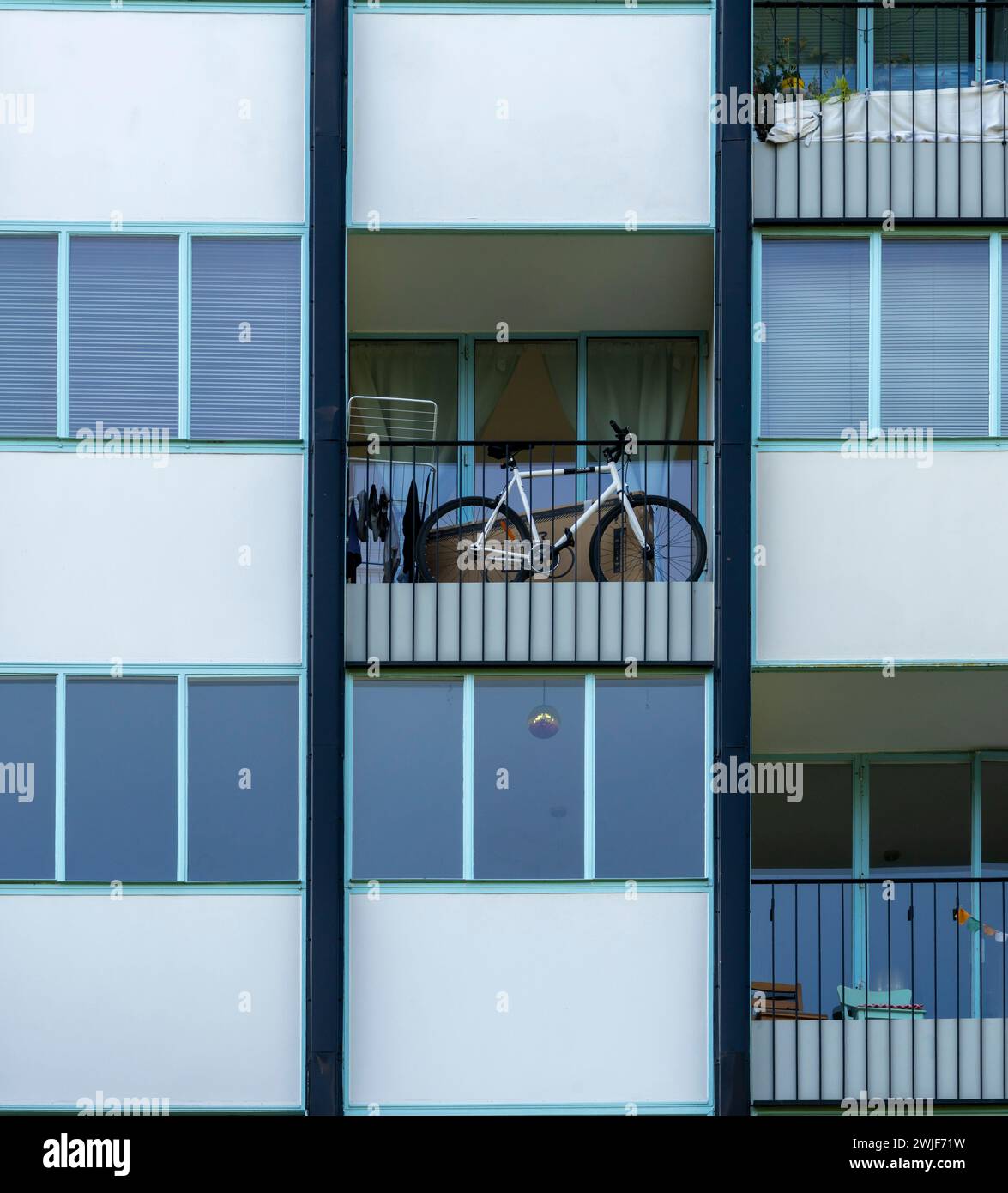 Bicycle Parked On The Balcony, Berlin, Germany Stock Photo