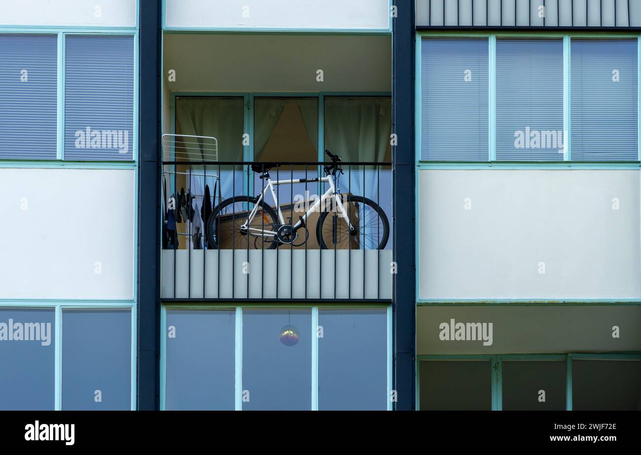 Bicycle Parked On The Balcony, Berlin, Germany Stock Photo