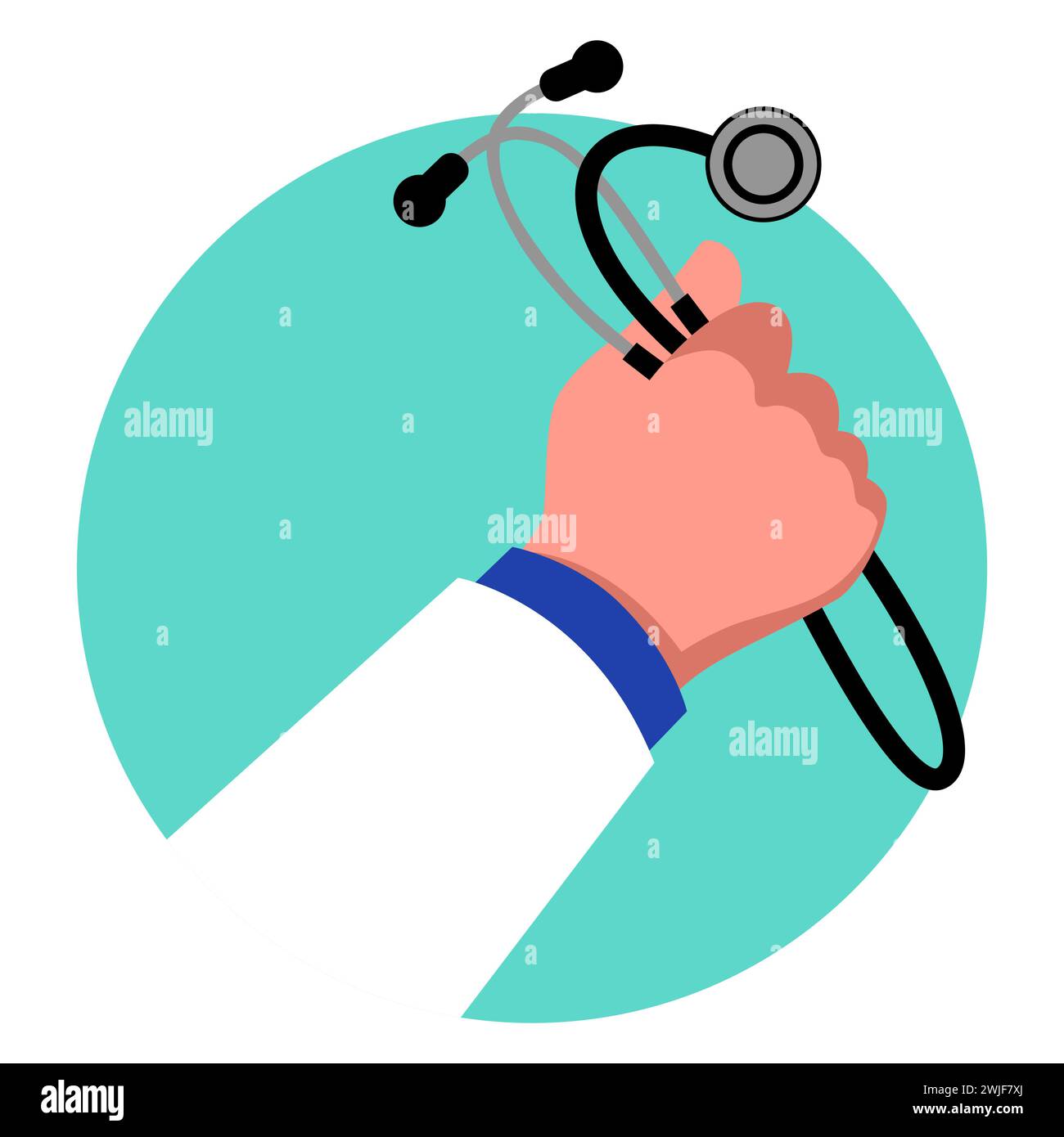 Clip art of a doctor hand holding a stethoscope, vector illustration Stock Vector