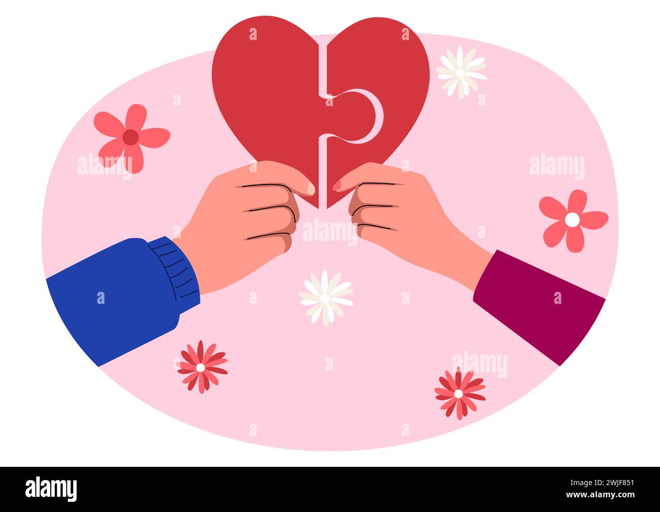 Clip art of a man and woman hand holding each part of puzzle heart symbol, vector illustration Stock Vector