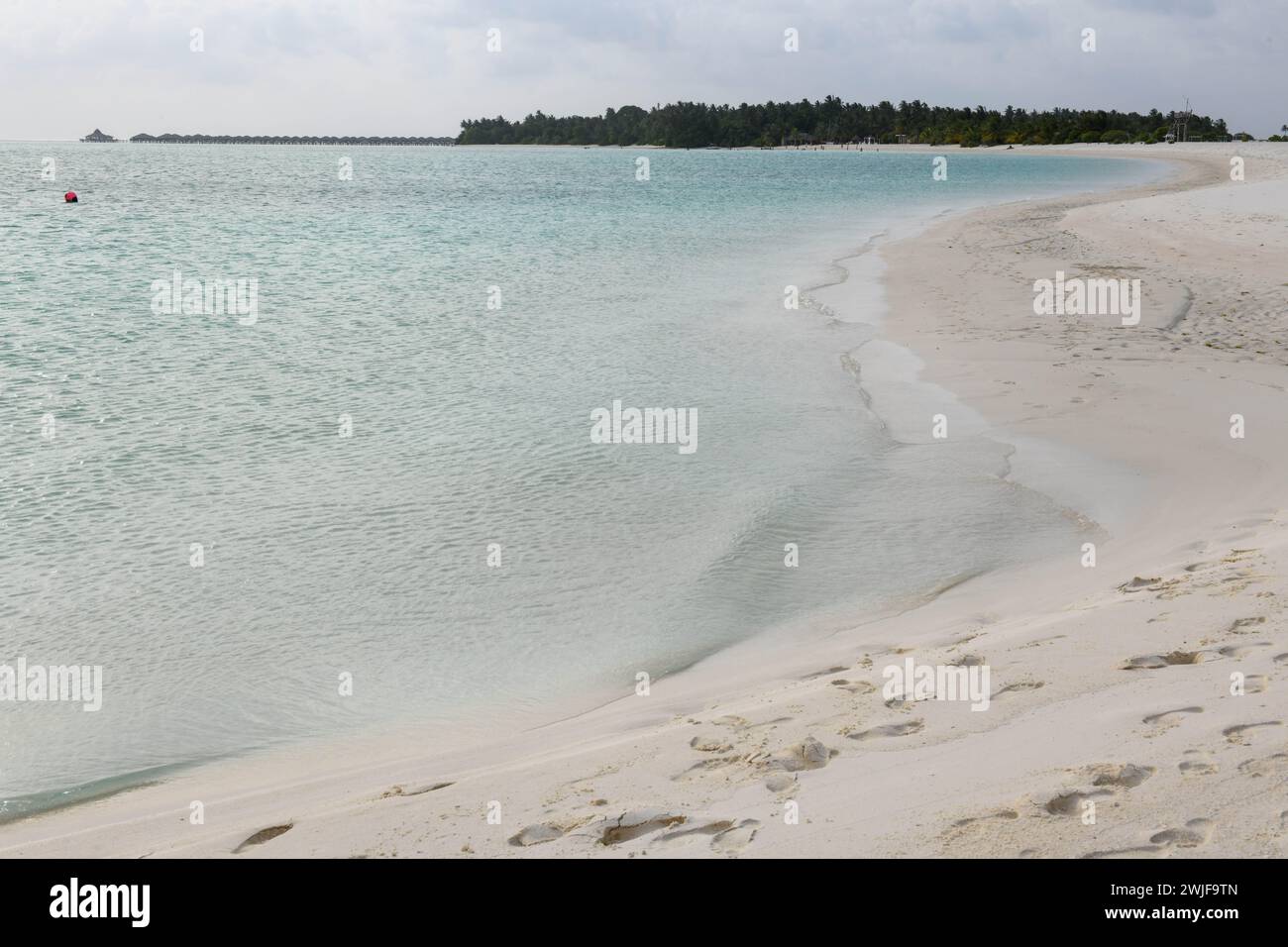 View at the beach of Villa Park resort on Ari atoll in Maldives Stock Photo