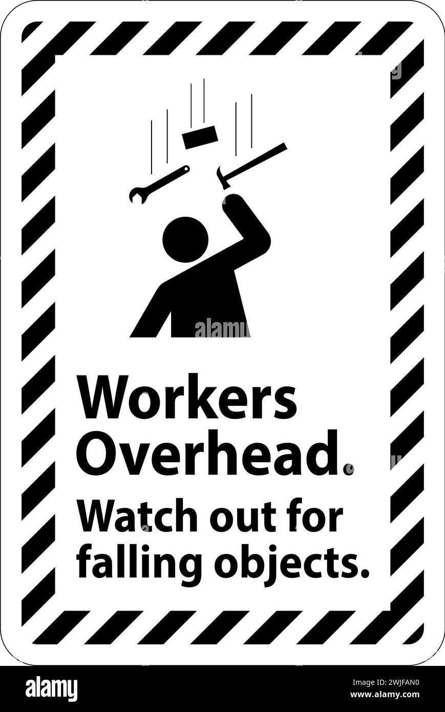 Warning Falling Debris Sign, Workers Overhead Falling Objects Stock ...