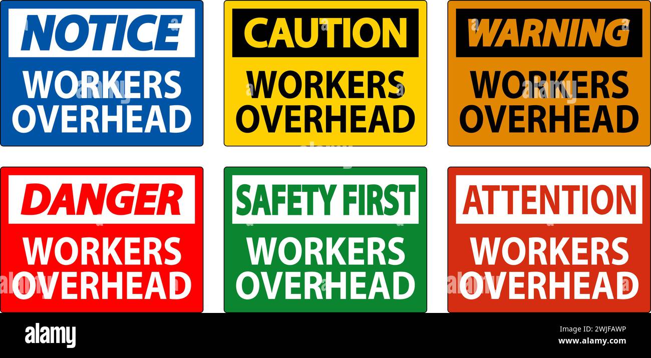 Warning Falling Debris Sign, Workers Overhead Falling Objects Stock ...