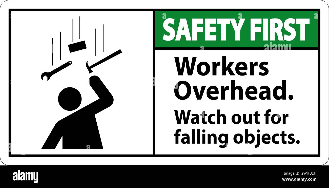 Safety First Falling Debris Sign, Workers Overhead Falling Objects ...