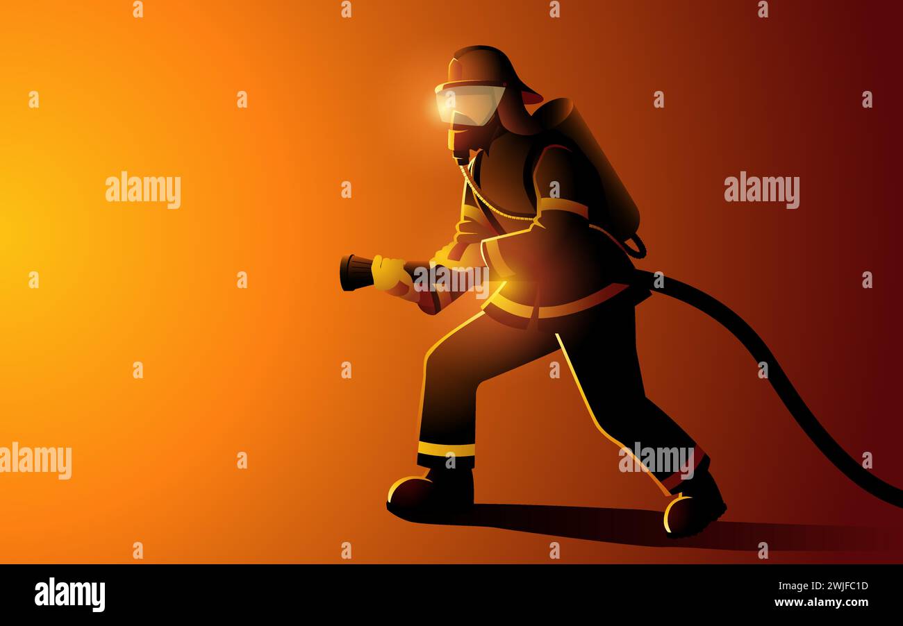 Vector illustration of a firefighter with a hose Stock Vector Image ...