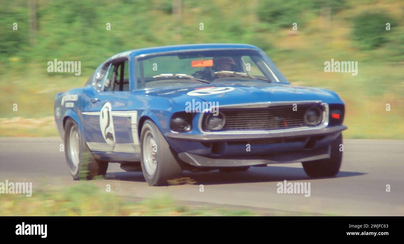 Horst Kwech driving a Shelby Racing Ford Mustang Boss 302 at the 1969 Trans-Am at  Circuit Mont-Tremblant in St. Jovite, Quebec, DNF Stock Photo
