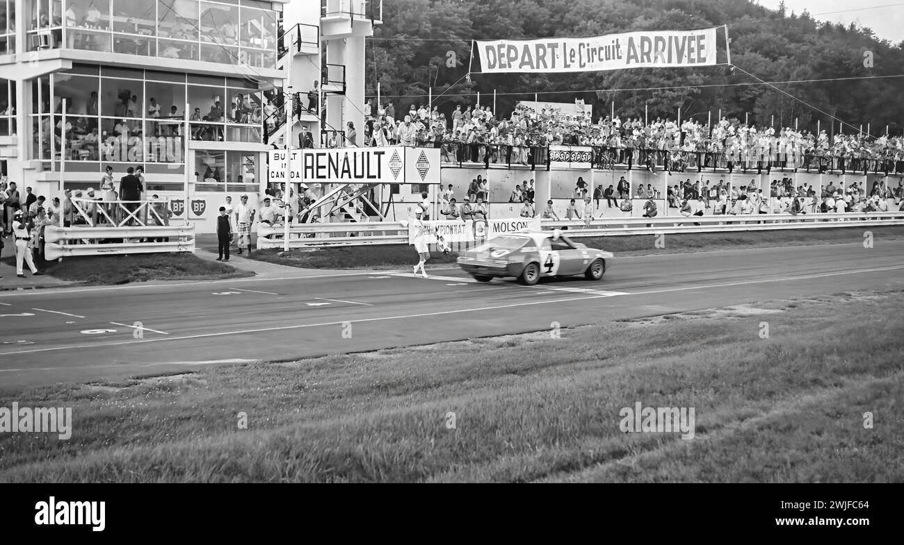 Lothar Motschenbacher driving a Ronnie Kaplan AMC Javelin at the 1969 Trans-Am at  Circuit Mont-Tremblant in St. Jovite, Quebec, finished 4th Stock Photo