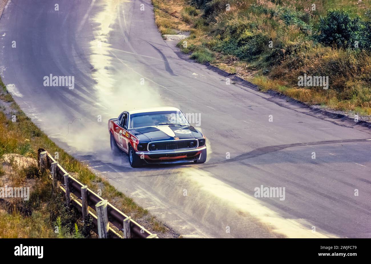 Parnelli Jones in a Bud Moore Ford Mustang Boss 302 at the 1969 Trans-Am at  Circuit Mont-Tremblant in St. Jovite, Quebec, DNF Stock Photo