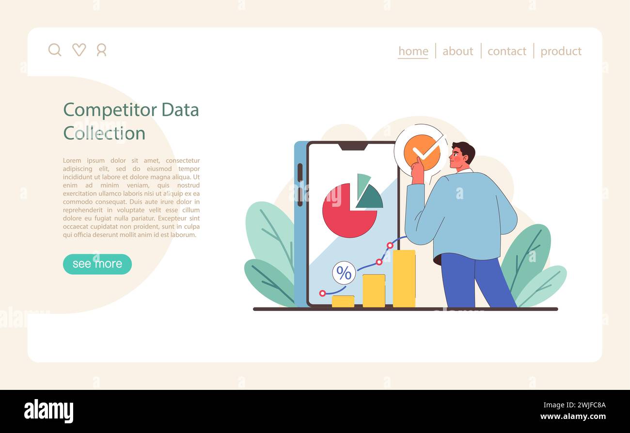 Competitor Data Collection concept. A marketer analyzes market share ...