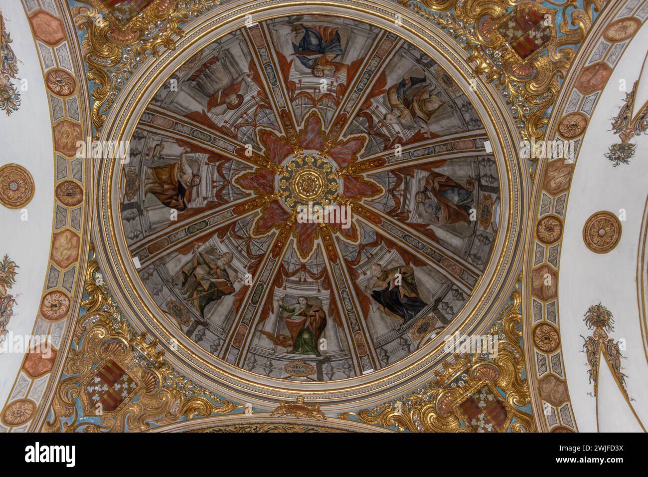 The Frescoed Ceiling of San Roque Church, Oliva, Spain Stock Photo