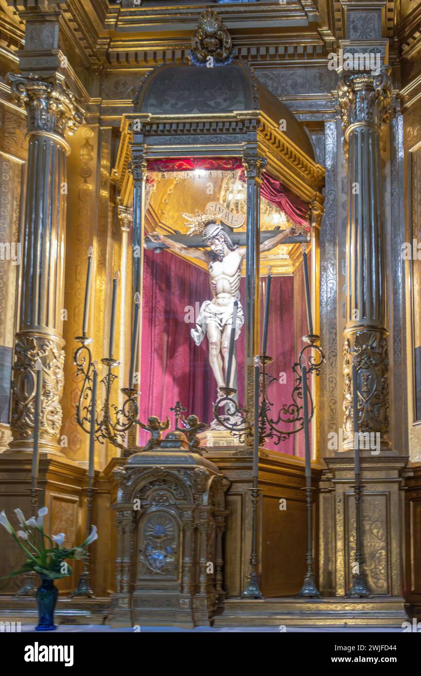 The Golden Altar of San Roque Church, Oliva, Spain Stock Photo