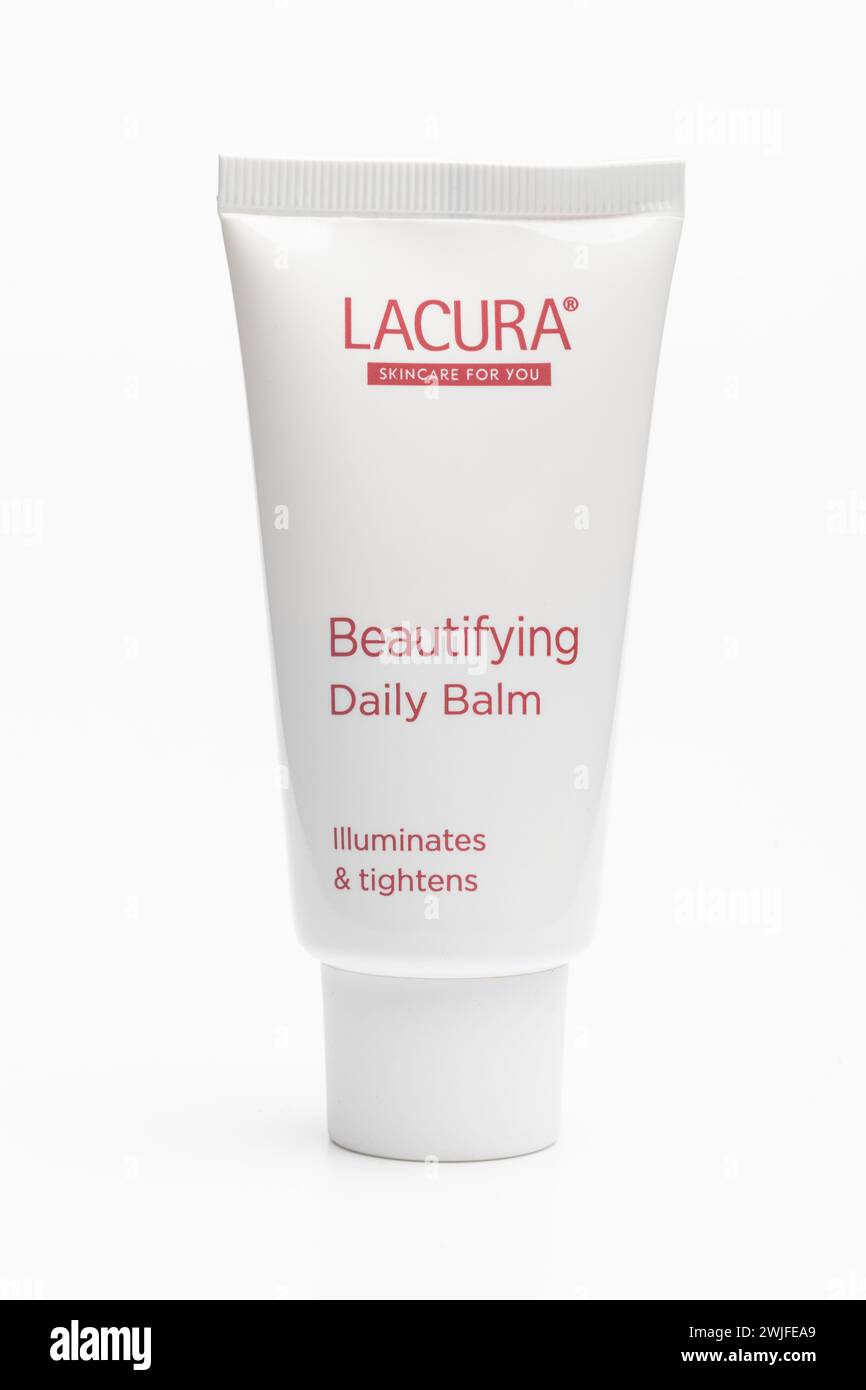 A tube of Lacura Beautyfying Balm from Aldi stores Stock Photo