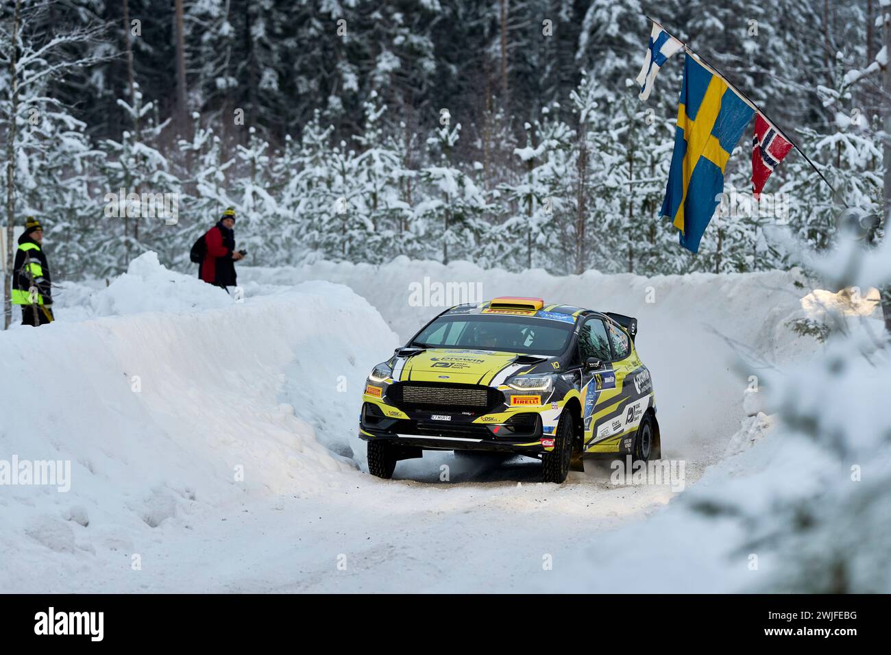 UMEÅ 20240214Fabio Schwarz (DEU) with map reader Bernhard Ettel (AUT), Armin Schwarz Driving Experience, Ford Fiesta Rally3, RC3 Rally3 during Thursda Stock Photo