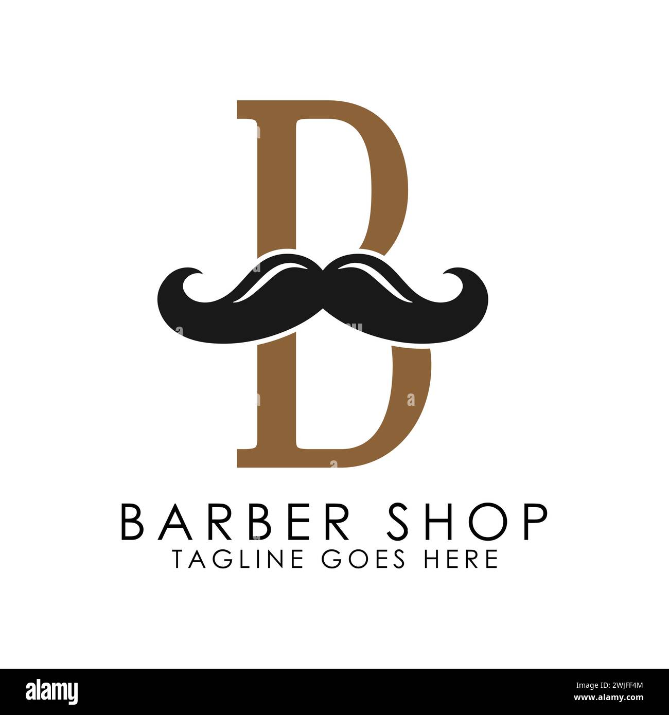 Initial Letter B Mustache Logo Design. Alphabet B Barber Shop Icon Stock Vector