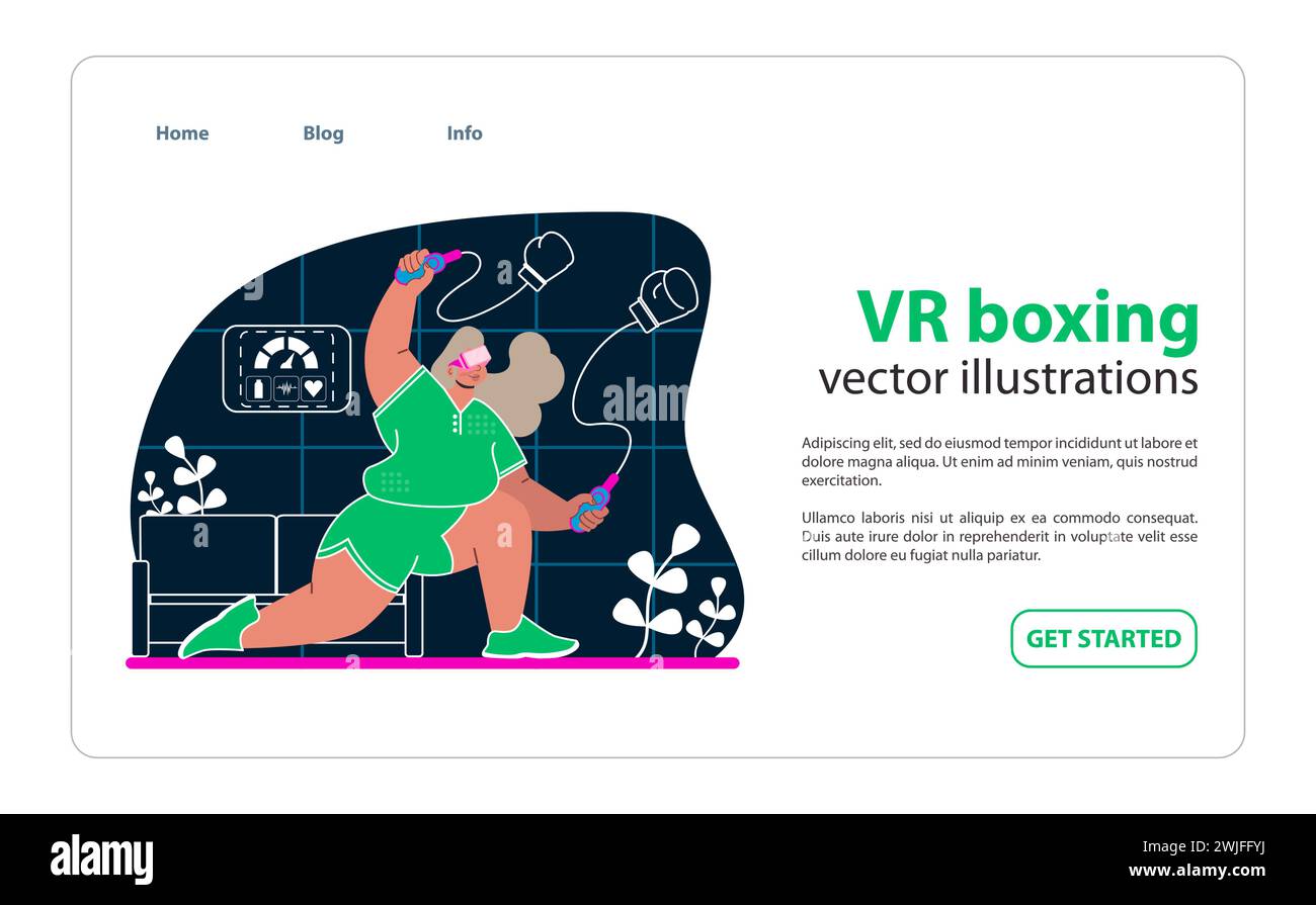 VR boxing. Punch and weave with virtual reality boxing sessions. Engage in high-energy workouts from anywhere. Digital fitness that packs a punch. Flat vector illustration. Stock Vector