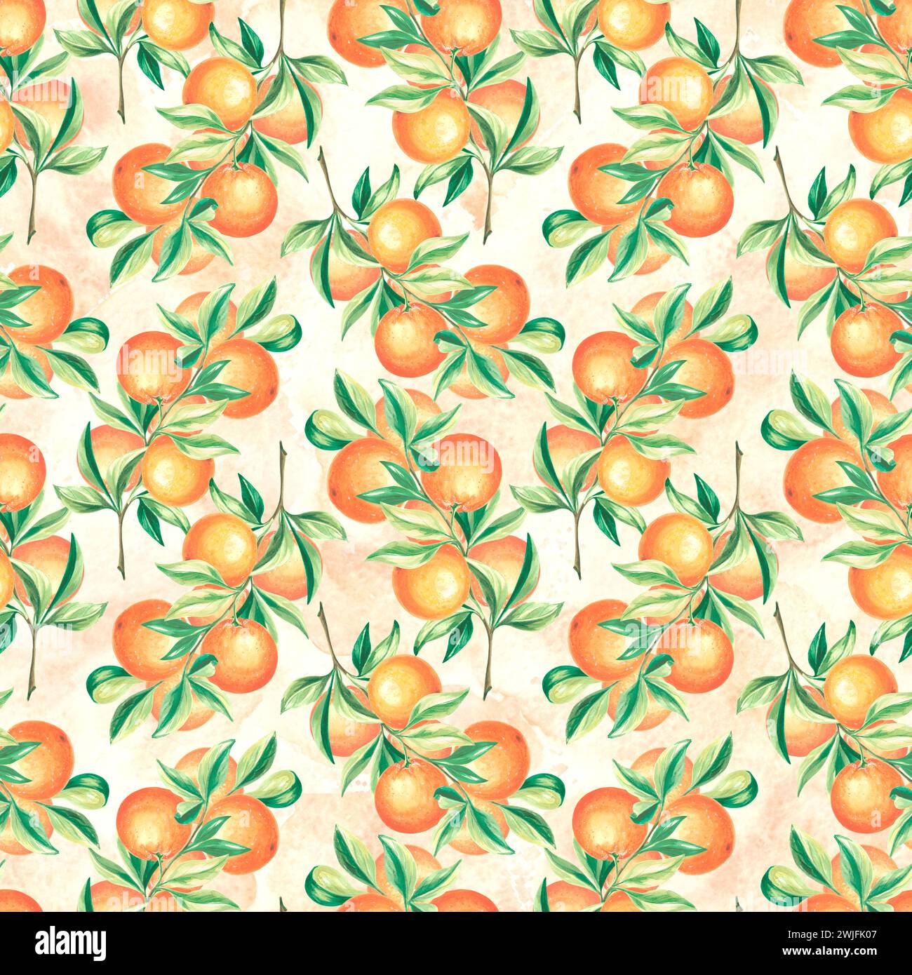 Seamless pattern with oranges fruit and leaves. Watercolor hand drawn ...