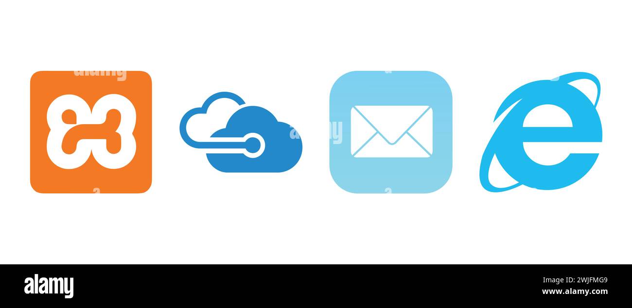 Xampp, Mail IOS, Internet Explorer 10, Microsoft Azure. Vector illustration, editorial logo. Stock Vector