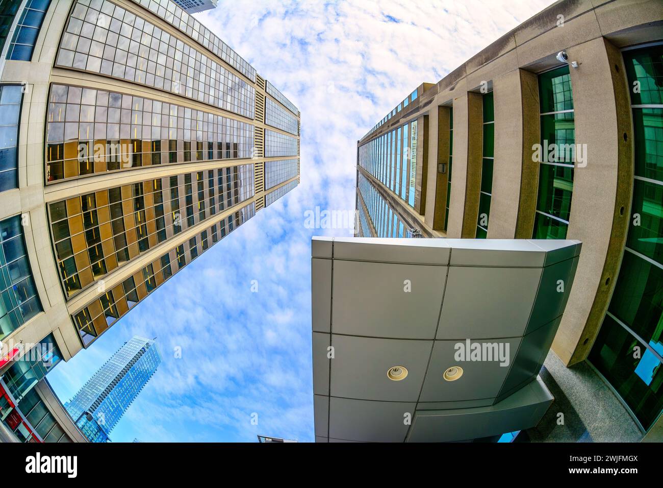 Skyscrapers in downtown, super wide angle view, in Toronto, Canada Stock Photo