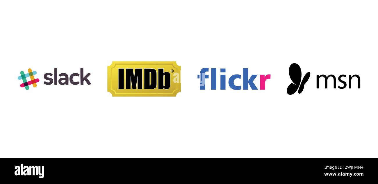 IMDB, Slack, Flickr, MSN . Vector illustration, editorial logo. Stock Vector