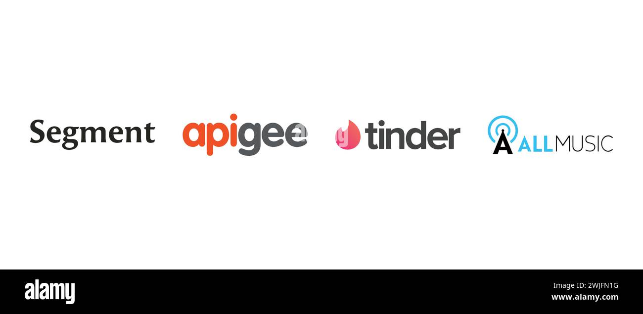 Segment, Tinder , Allmusic, Apigee. Vector illustration, editorial logo. Stock Vector