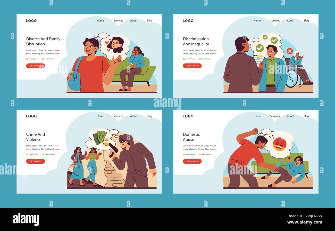 Contemporary dilemmas set. Graphics of family separation, social ...