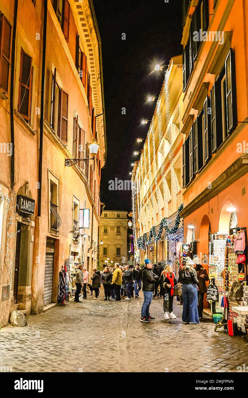 Italy, Rome - November 26, 2023: Old cozy street Illuminated at night ...