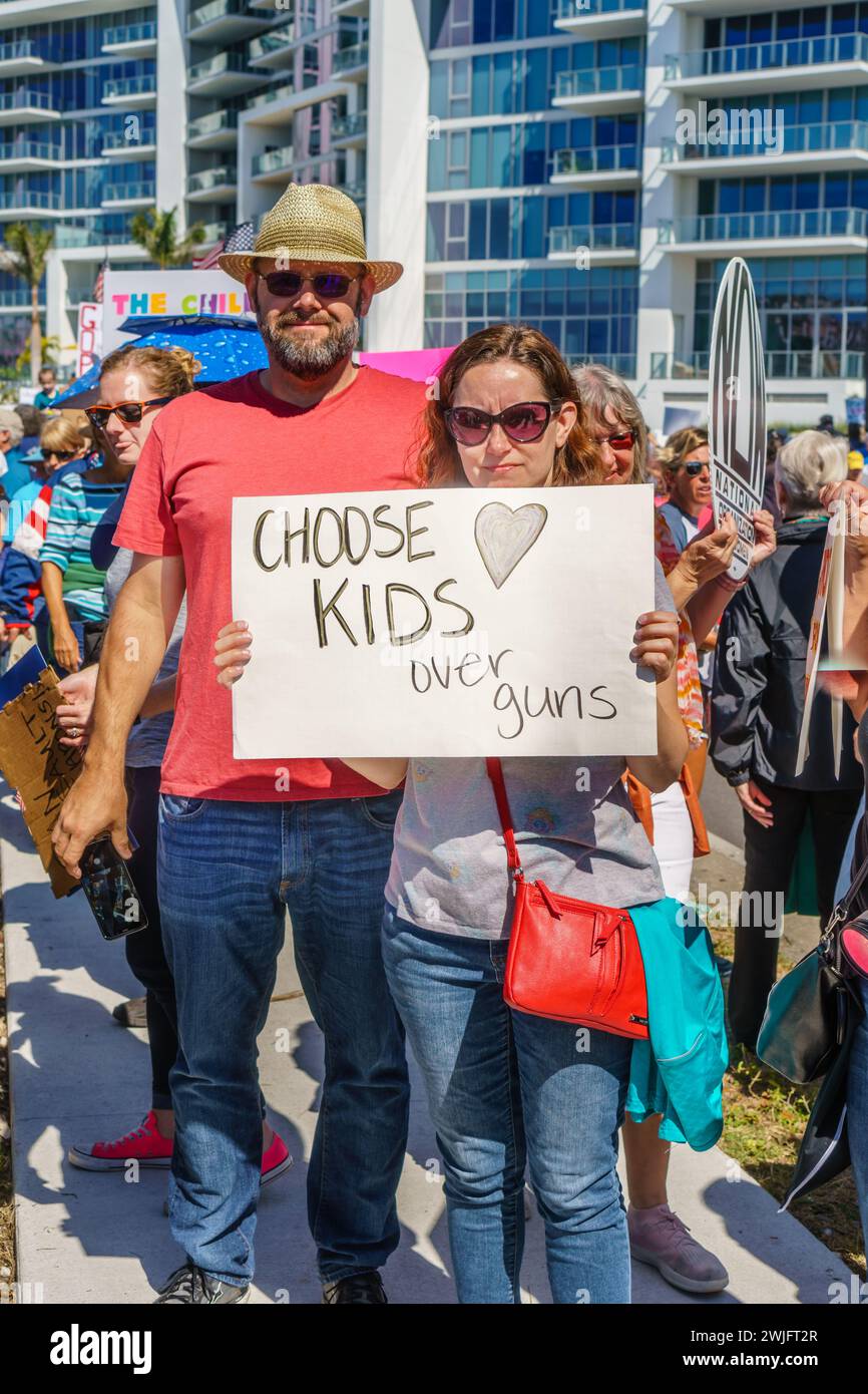 Sarasota, FL, US -March 24, 2018 - Protesters gather at the student-led protest March For Our Lives holding sign. Stock Photo