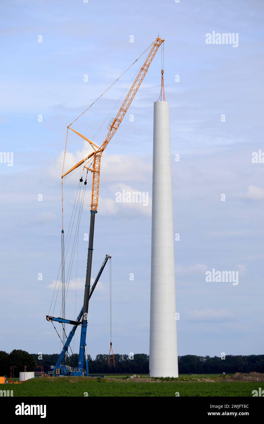 Construction of a windturbine, Flevoland, The Netherlands Stock Photo