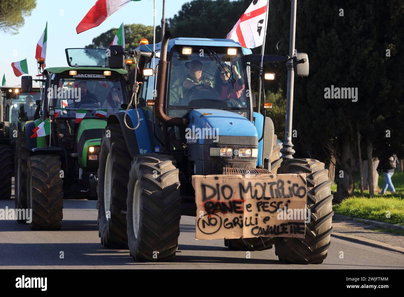Rome, Italy. February 15, 2024. The farmers' protest in the Italian capital, the tractors arrived at the Circus Maximus. Rome, Italy. February 15, 2024. ANTONIO NARDELLI / ALAMY LIVE NEWS Stock Photo
