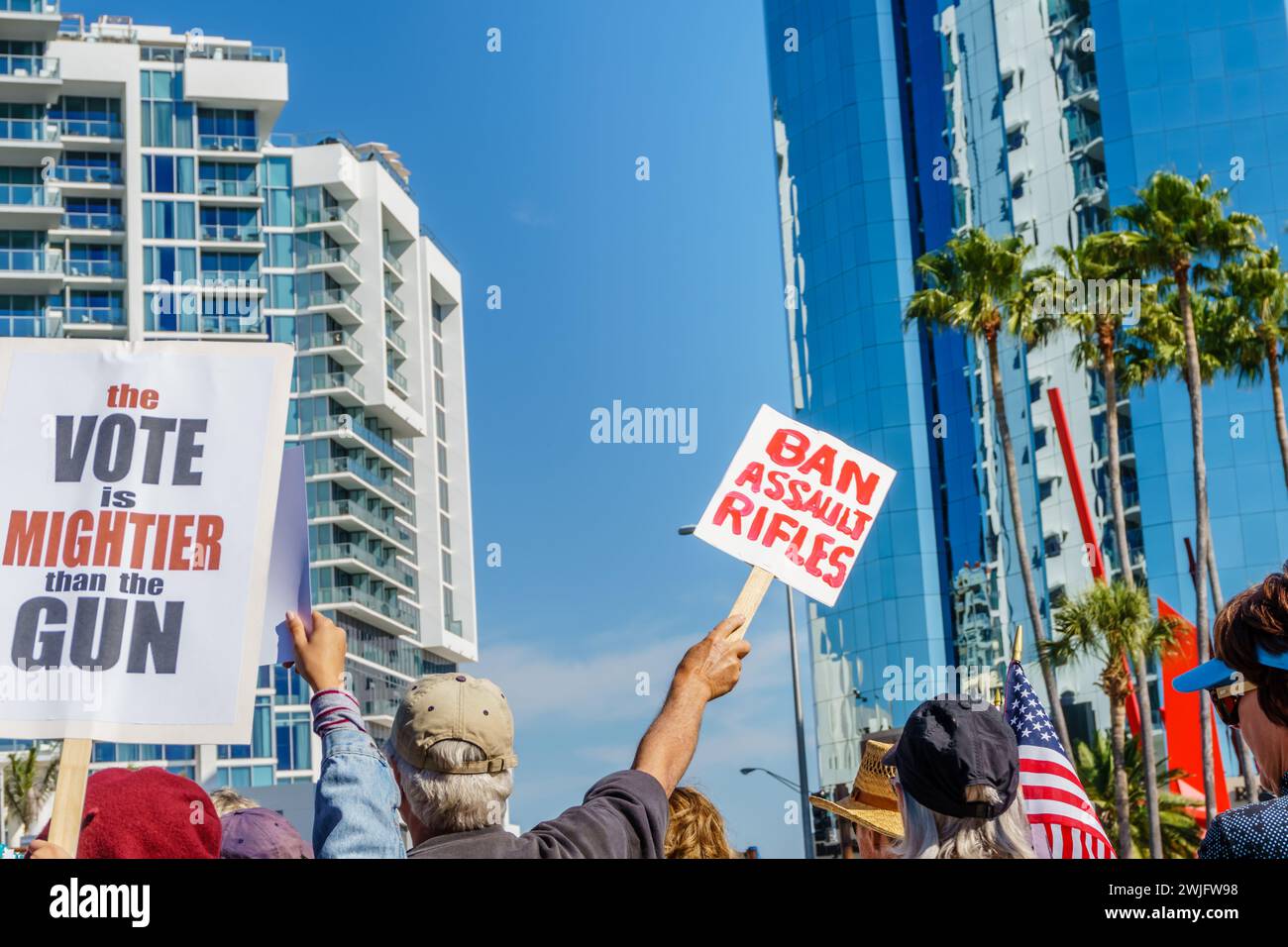 Sarasota, FL, US -March 24, 2018 - Protesters gather at the student-led protest March For Our Lives holding sign reading 'Ban Assault Rifles' Stock Photo