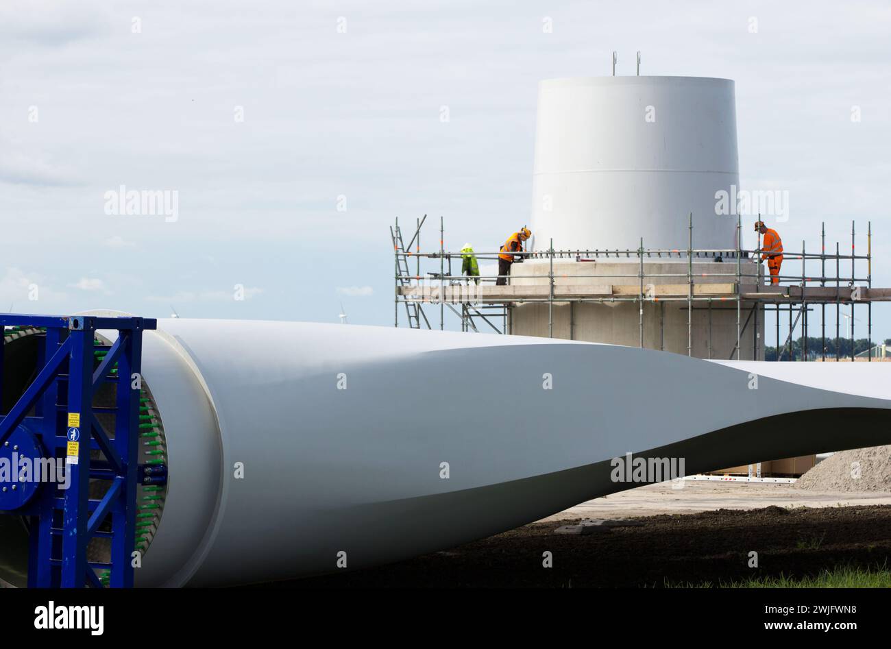 Construction of a windturbine, Flevoland, The Netherlands Stock Photo