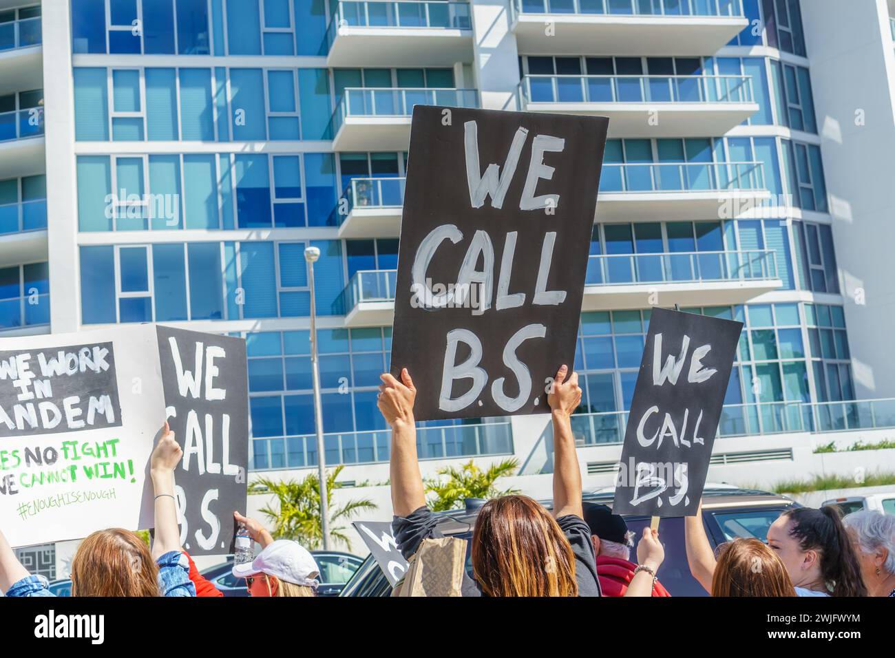 Sarasota, FL, US -March 24, 2018 - Protesters gather at the student-led protest March For Our Lives holding sign reading 'We Call BS' Stock Photo