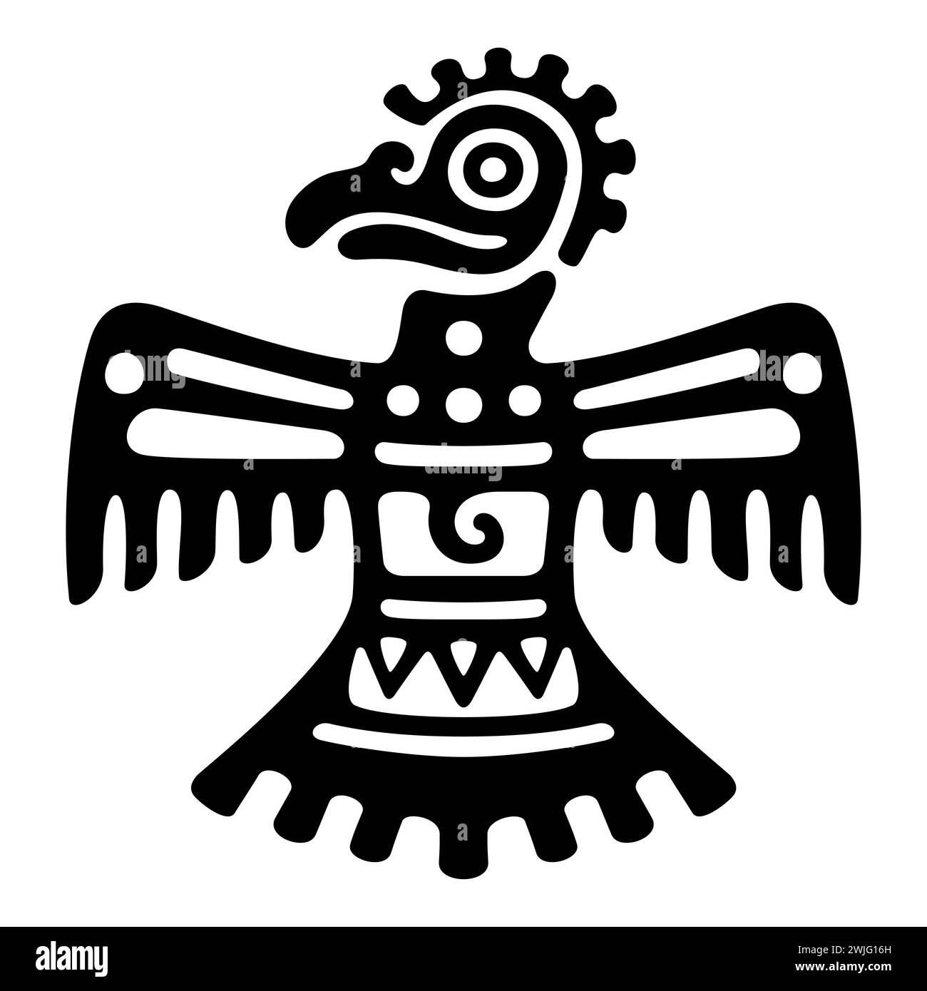 Roadrunner symbol of ancient Mexico. Decorative Aztec clay stamp 