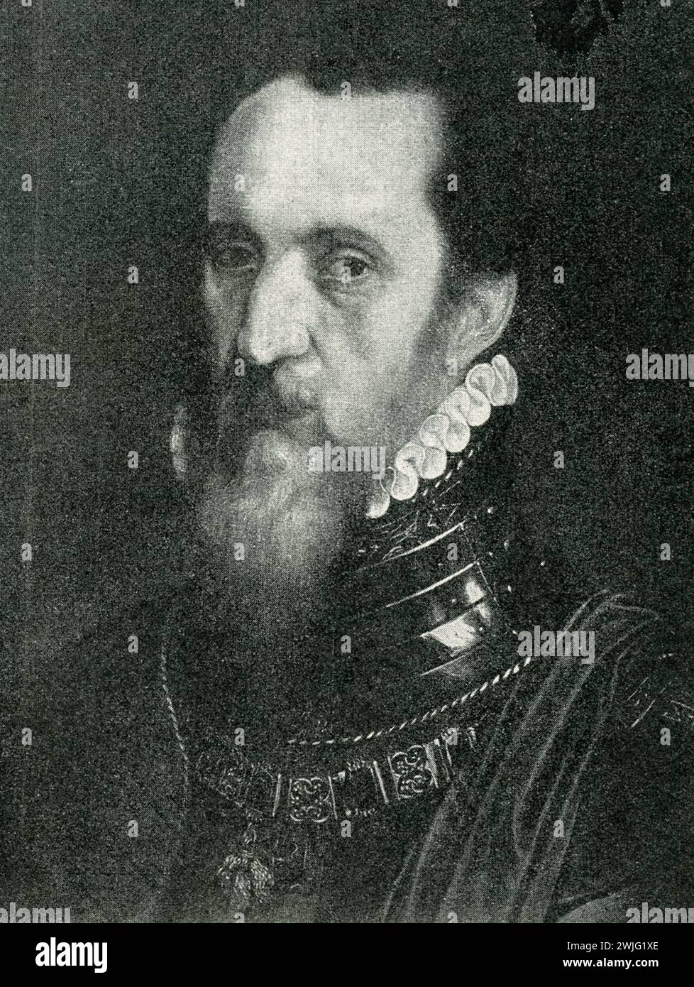 This painting is housed in a museum in Anmsterdam. It shows Ferdinand Alvarez of Toledo, the Duke of Alba. Fernando Álvarez de Toledo, Duke of Alba (1507-1582), or Alva, was a Spanish general and statesman. Known as the Iron Duke because of his ruthlessness, he almost succeeded in putting down the rising in the Low Countries against Spain. The Council of Troubles was the special tribunal instituted on September 9, 1567 by Fernando Álvarez de Toledo, 3rd Duke of Alba, governor-general of the Habsburg Netherlands on the orders of Philip II of Spain to punish the ringleaders of the recent politic Stock Photo