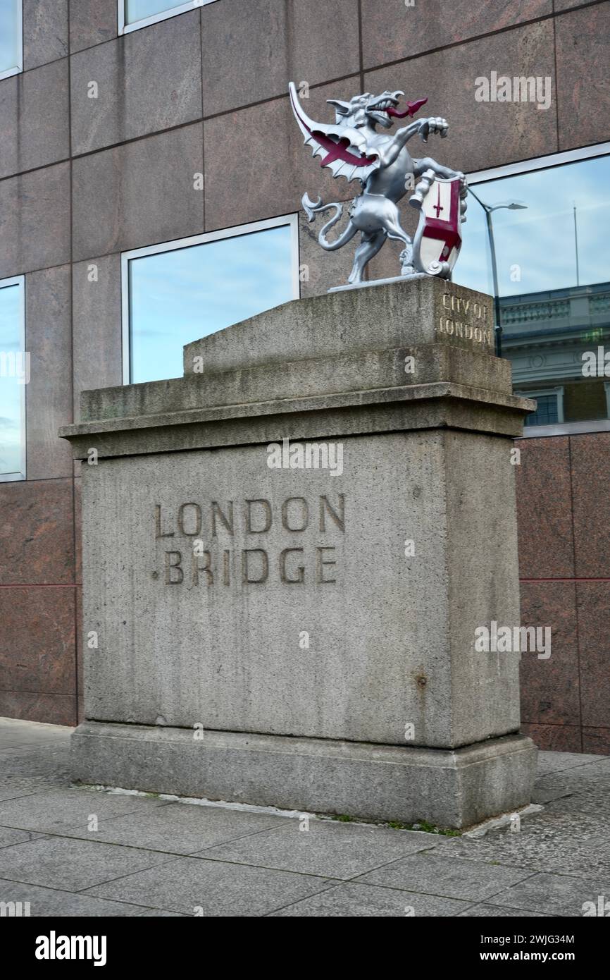 The Dragon boundary marker at the end of London Bridge. Stock Photo