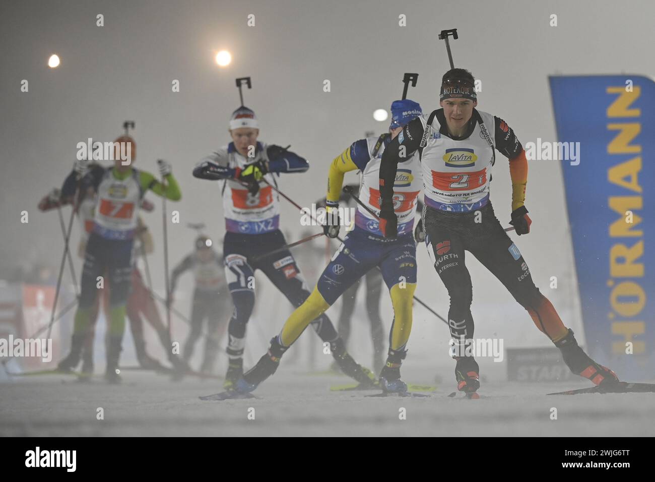 The start of Single Mixed Relay race at the World Biathlon Championship ...