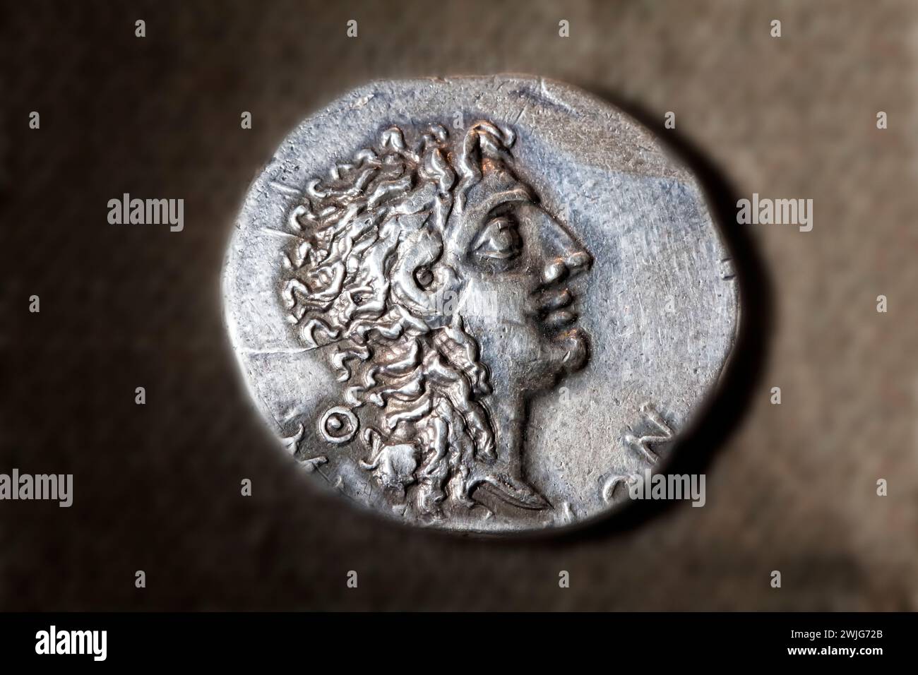 Ancient tetradrachm with a portrait of Alexander the Great Stock Photo