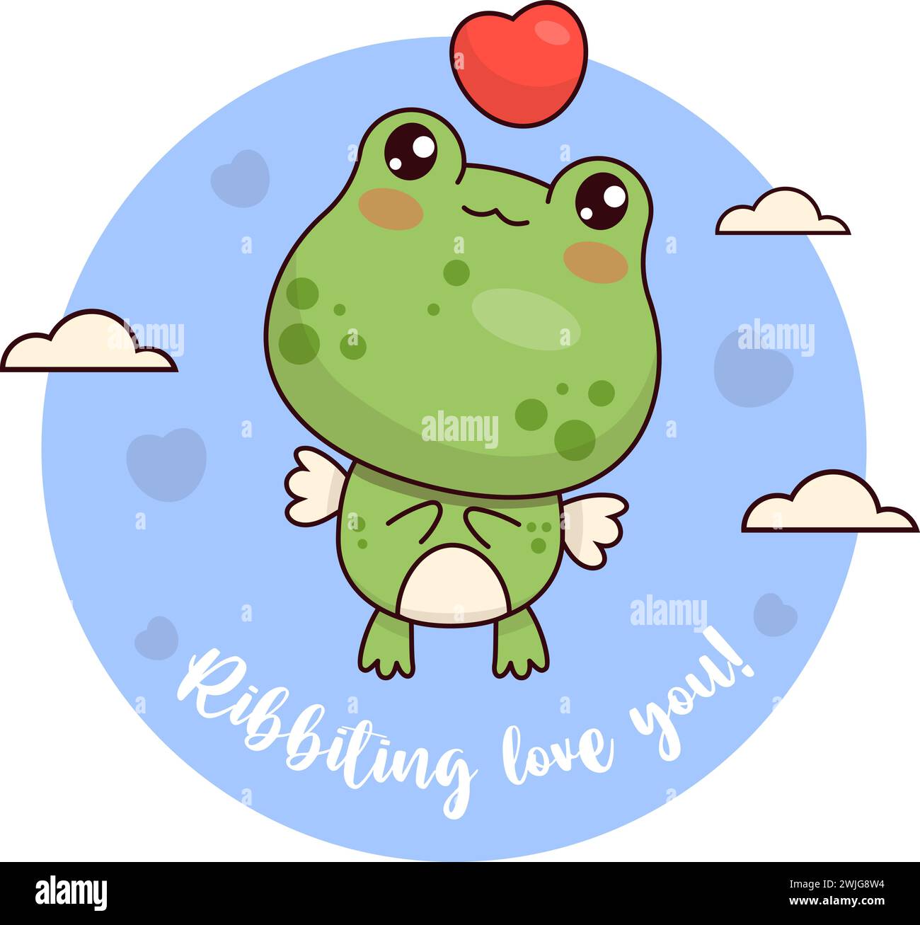 Cute in love frog with heart. Funny romantic animal kawaii character. Vector illustration. Cool card with funny slogan Stock Vector