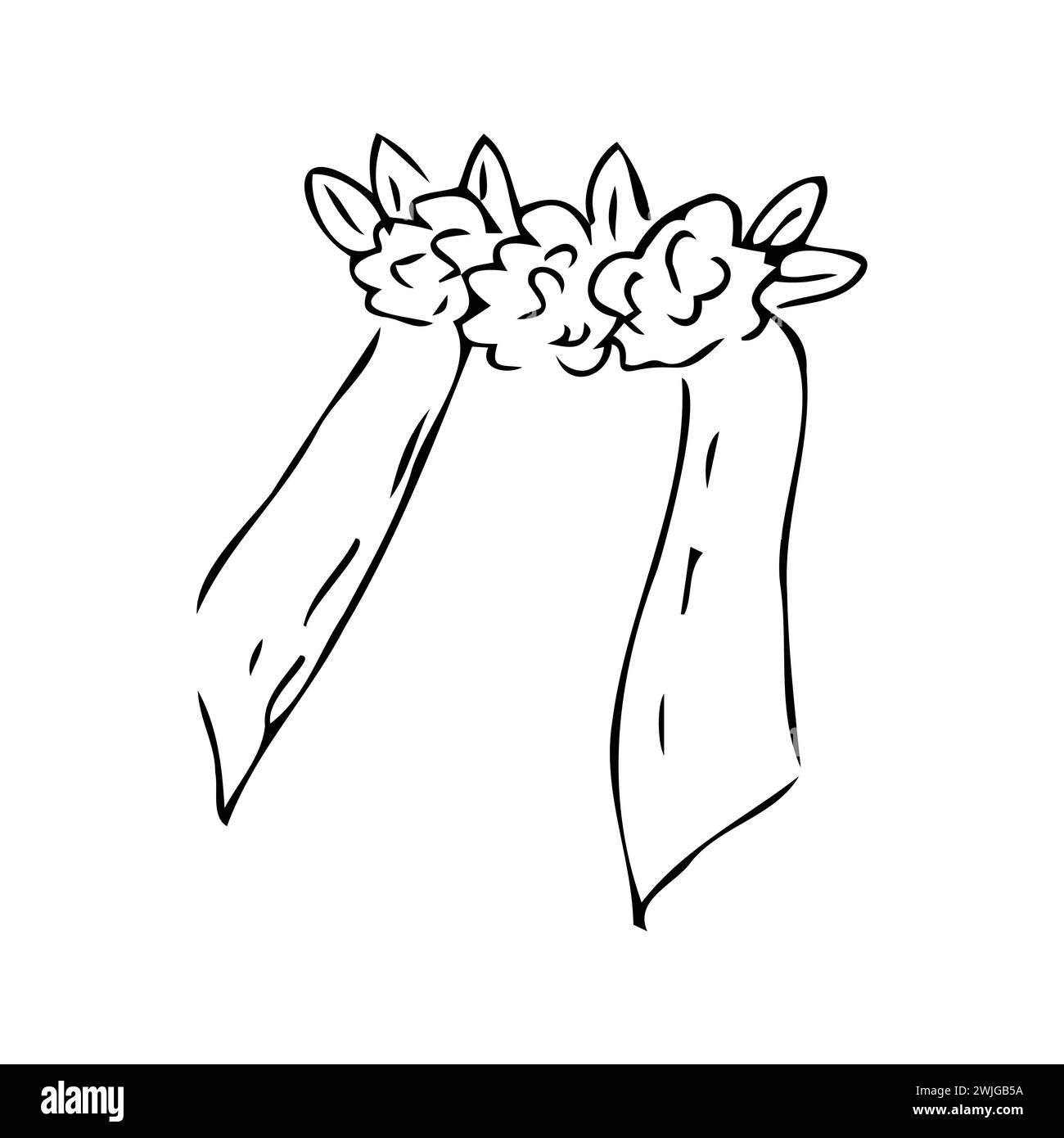 Hand drawn skech ofbride veil - vector illustration. Can used for wedding concept and design.  Stock Vector